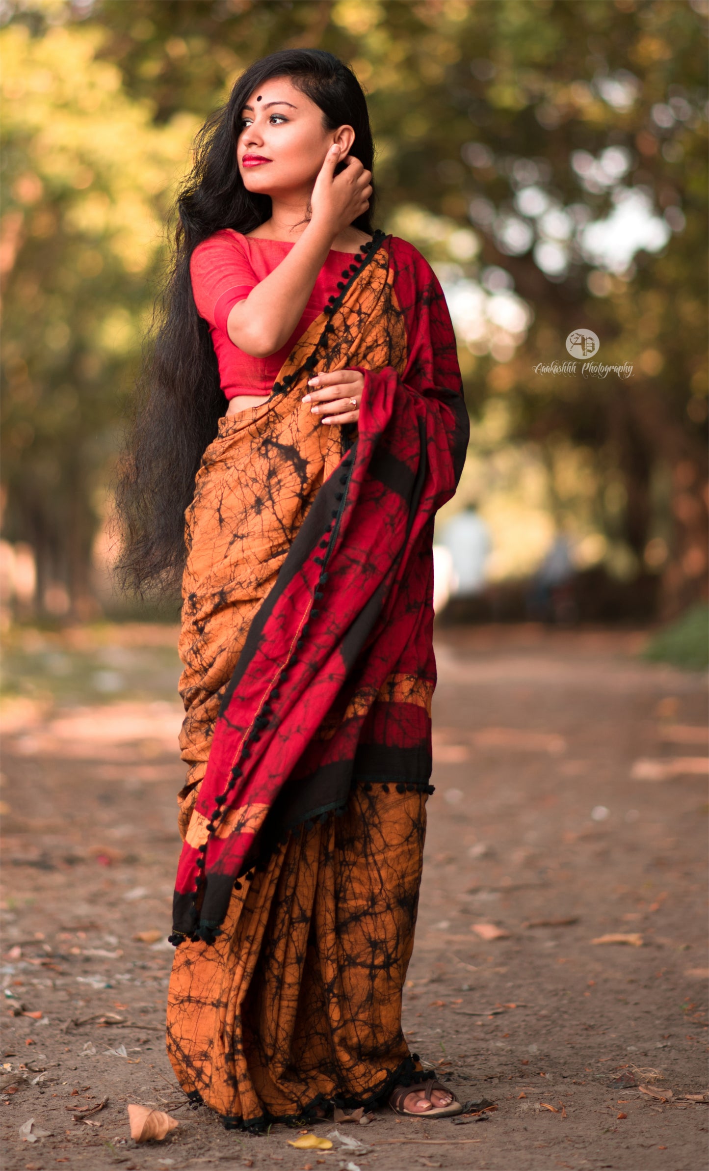 Lovely Yellow and Red Cotton Saree-TCS014