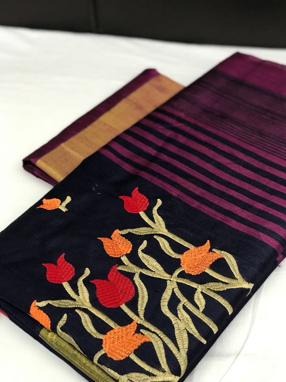 Floral Designed with Striped Tassel Pallu Silk Cotton Saree