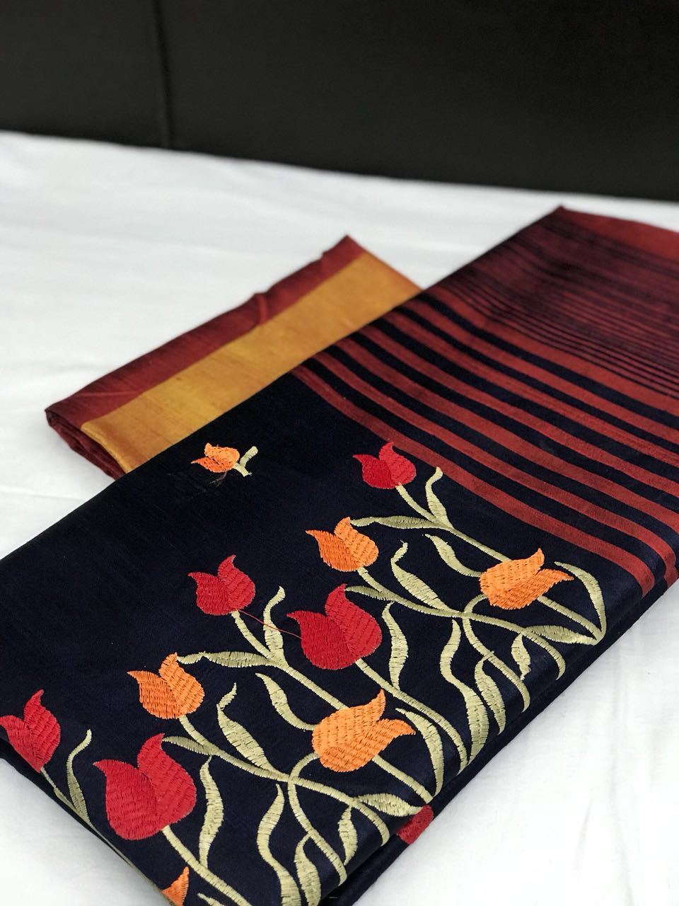 Floral Designed with Striped Tassel Pallu Silk Cotton Saree
