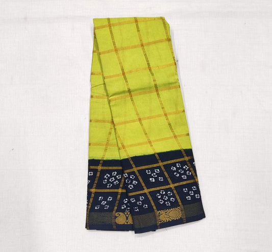 Fluorescent Green Sungudi with Bandhani Print Border