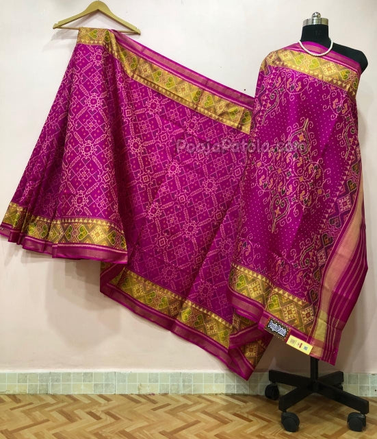 Dark Pink with Floral Designed Patola Silk Saree-PPSRE-048