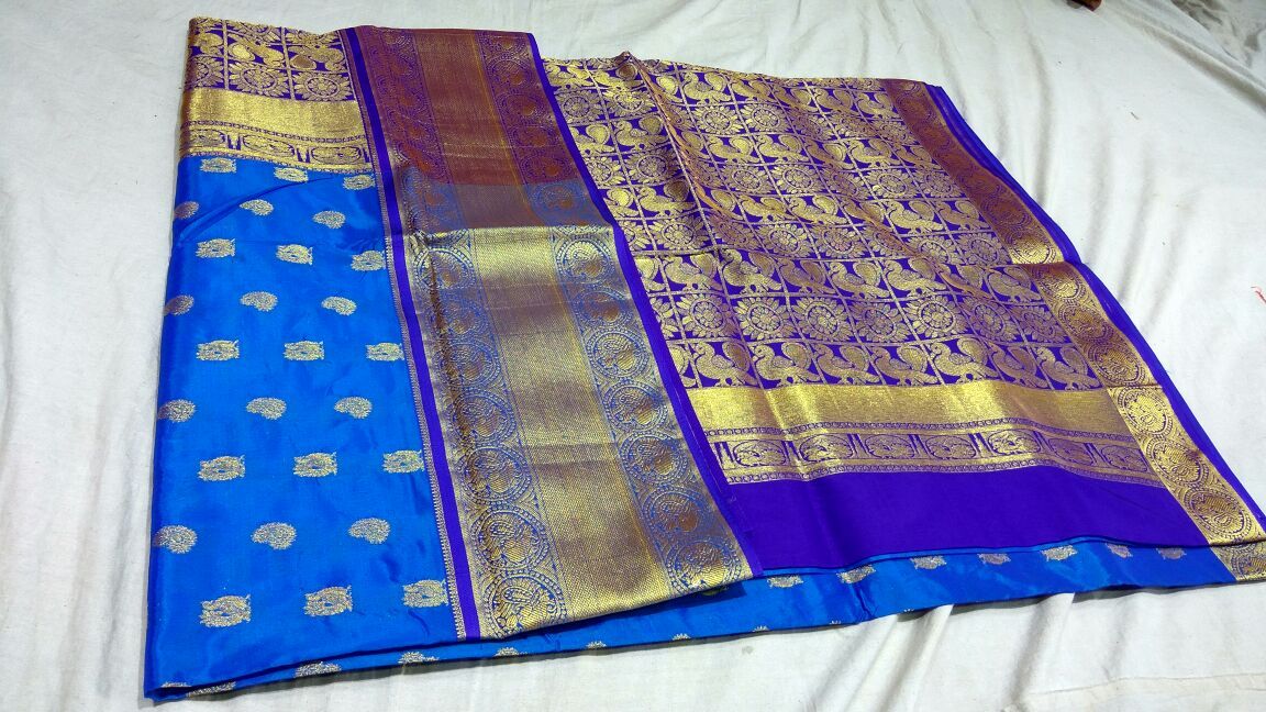 Full Blue with Peacock Designed Pallu Paithani Saree-PAITHANI-011