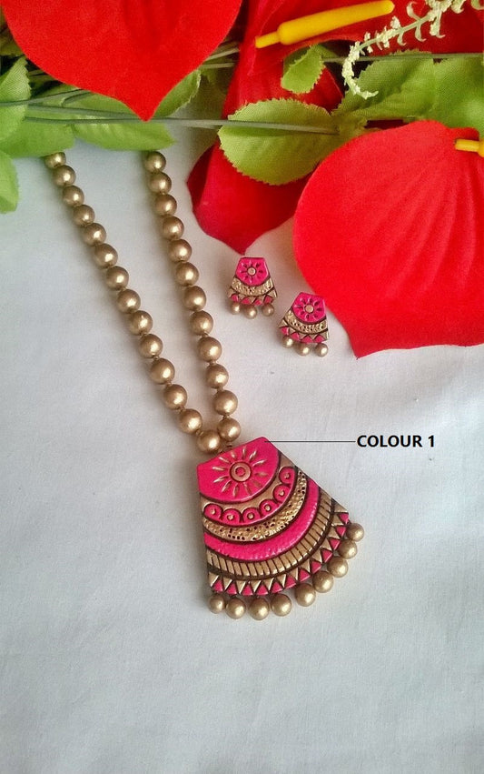 Gold & Pink Terracotta Jewellery Set