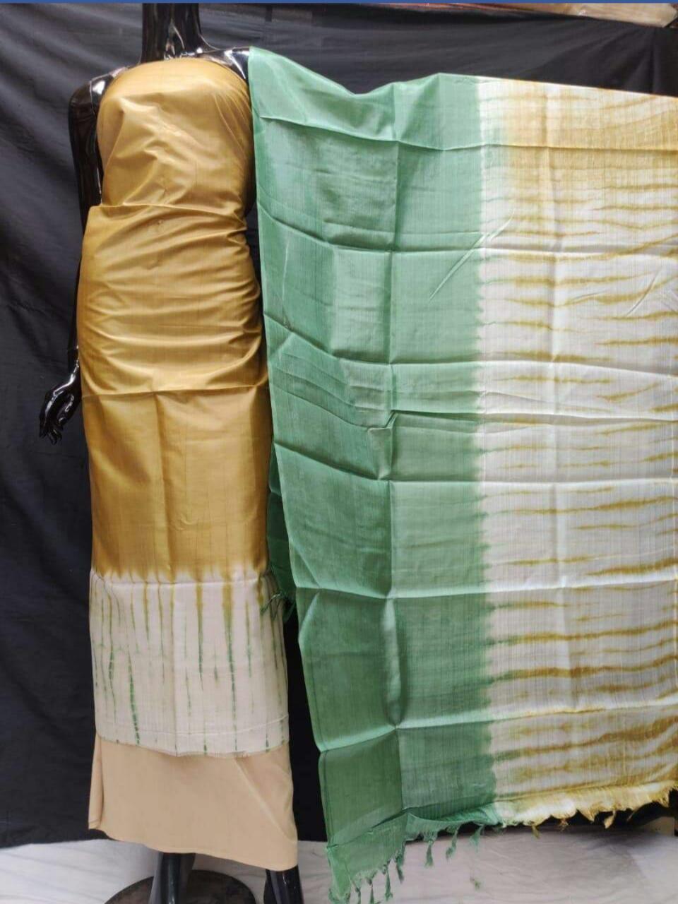 Gold and Green Unstitched Salwar Material