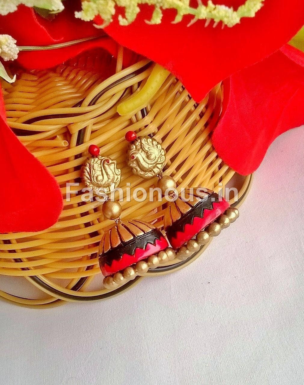 Gold and Red Terracotta Jhumka