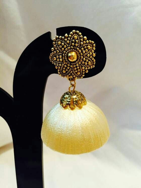 Golden Floral with Yellow Silk Thread Jhumka Set