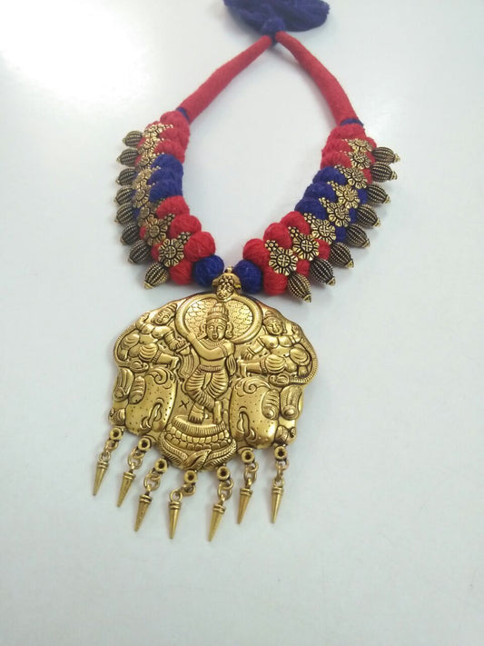 Golden Krishna Antique Pendant Oxidised Jewellery Set-OXDJ-012