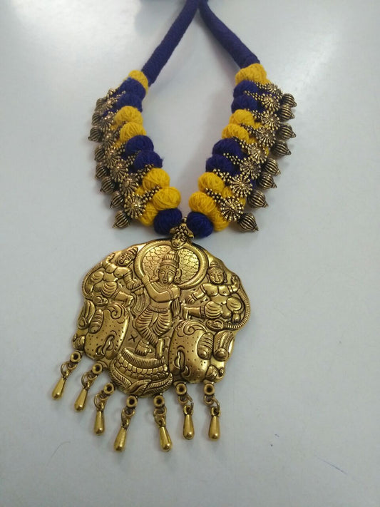 Golden Krishna Antique Pendant Oxidised Jewellery Set-OXDJ-014