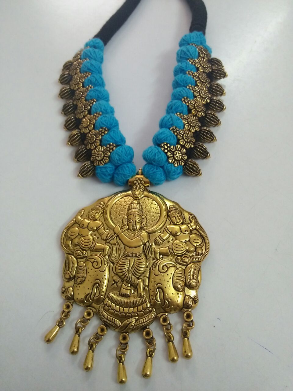 Golden Krishna Antique Pendant Oxidised Jewellery Set-OXDJ-015