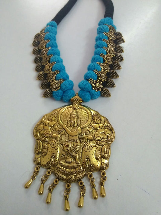 Golden Krishna Antique Pendant Oxidised Jewellery Set-OXDJ-015