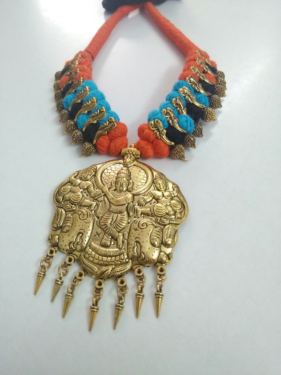Golden Krishna Antique Pendant Oxidised Jewellery Set-OXDJ-016