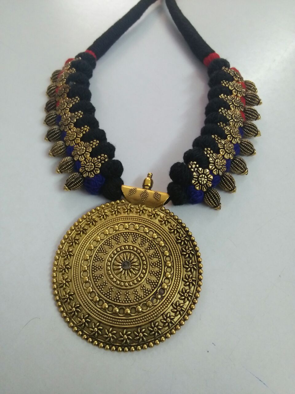 Golden Round Antique Pendant Oxidised Jewellery Set-OXDJ-011