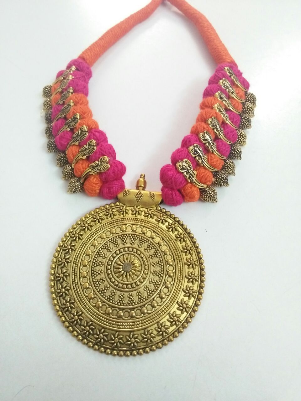 Golden Round Antique Pendant Oxidised Jewellery Set-OXDJ-013