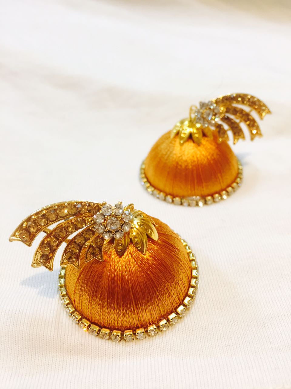 Golden Stone Silk Thread Earrings