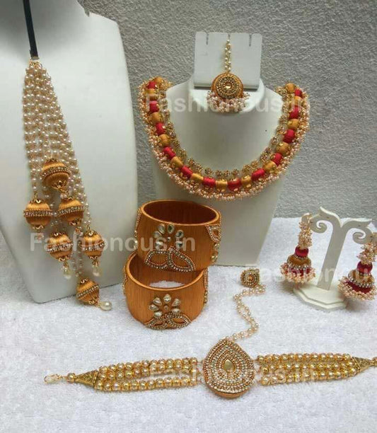 Golden Wedding Collection of Silk Thread Jewellery Set-STJS-055