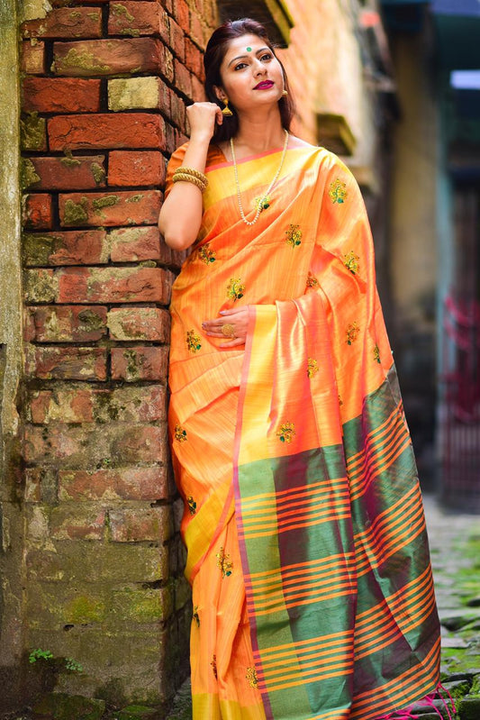 Golden Yellow Banglori Raw Silk Saree