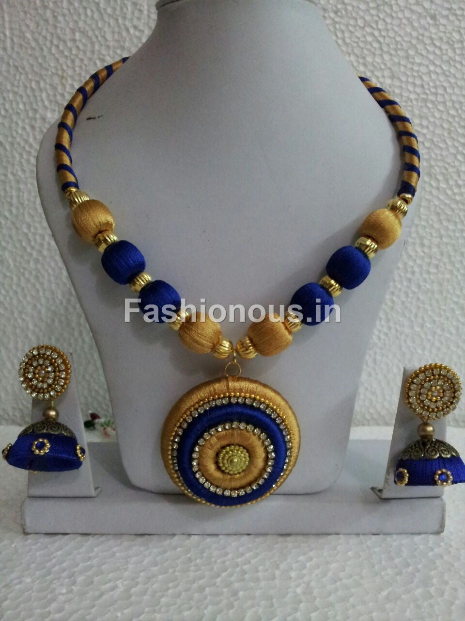 Golden and Dark Blue Silk Thread Jewellery Set