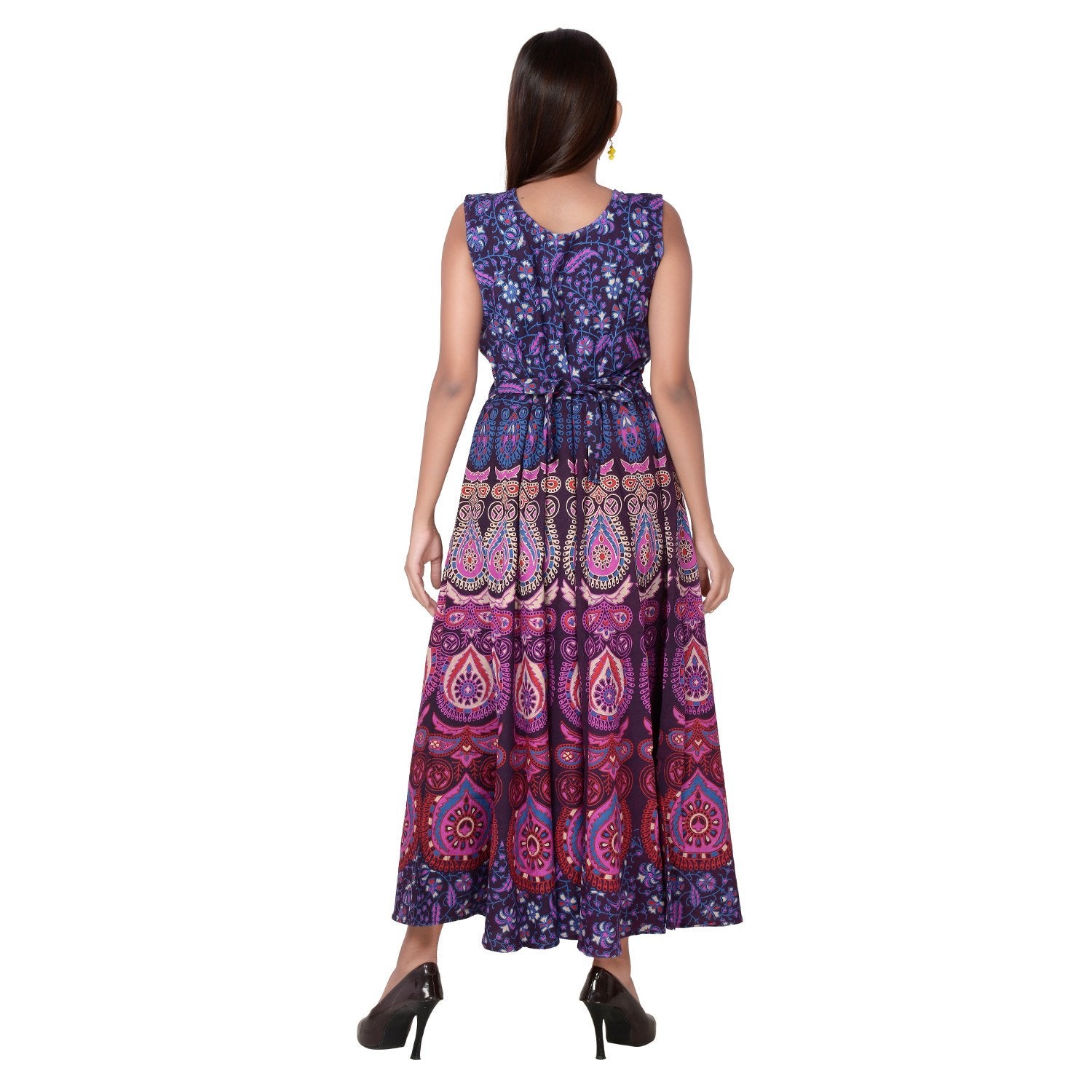 Buy Red Jaipuri Handblock Ikat And Floral Motif Print Maxi Dress by  LITTLECHEER at Ogaan Online Shopping Site