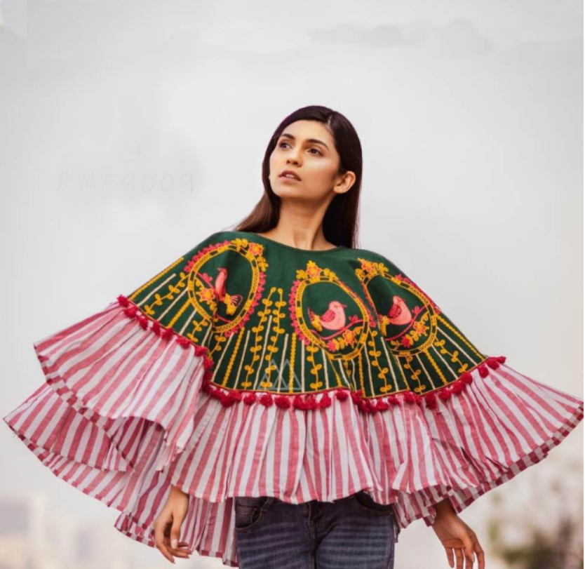 Embroidered Khadi Ponchos Top