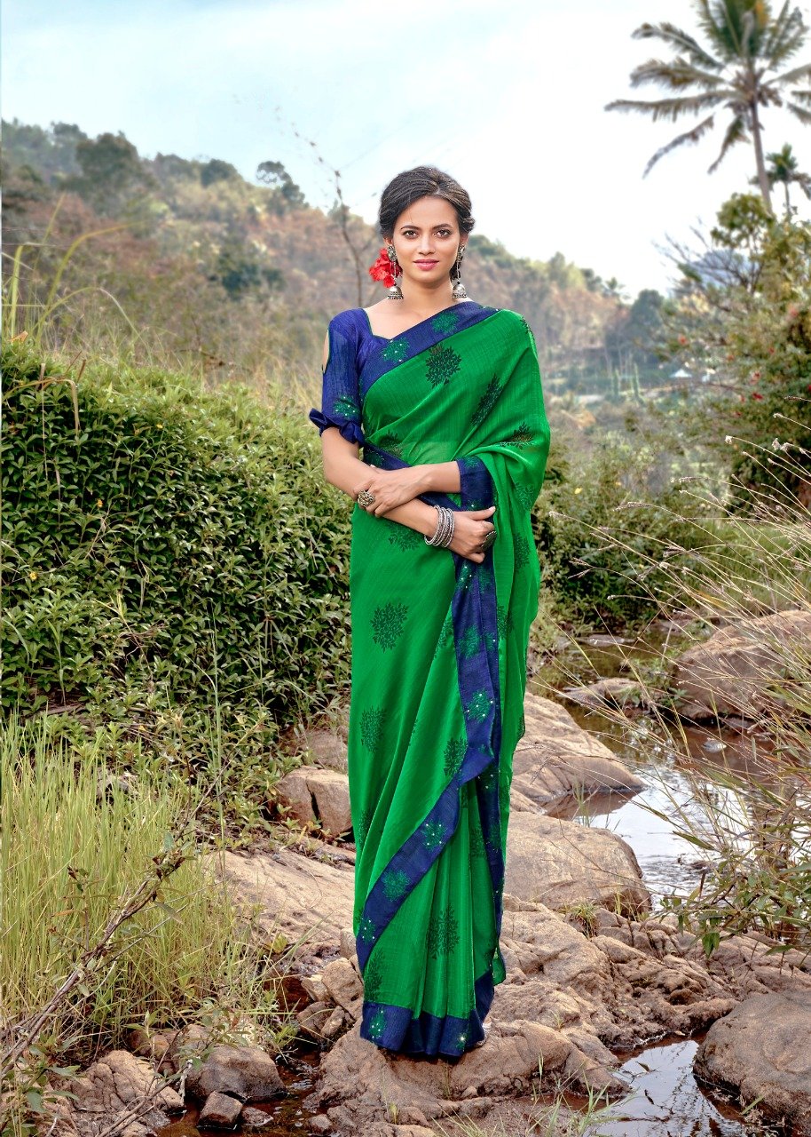 Gorgeous Green Chiffon Saree