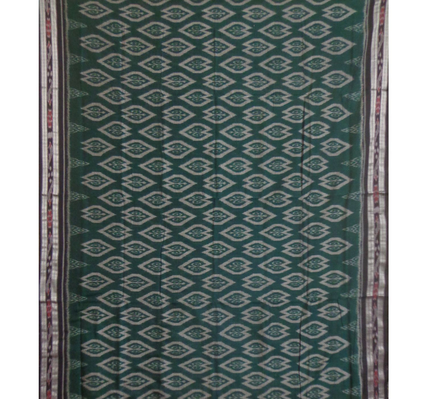 Green Floral Designed with Black Pallu Handwoven Cotton Saree