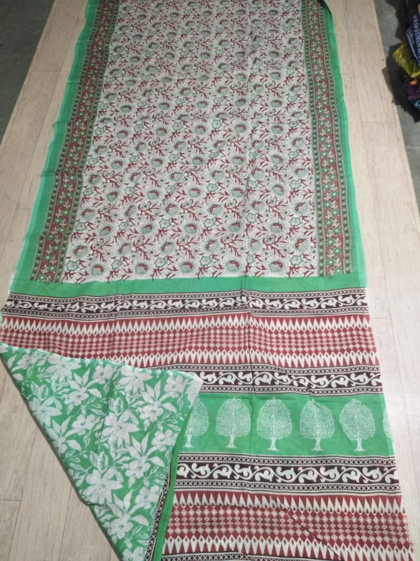 Green Jaipuri Soft Cotton Saree- TCS201