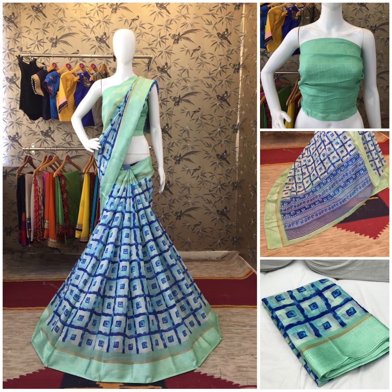 Green Linen Silk with Satin Border Designer Saree-SRE-1018