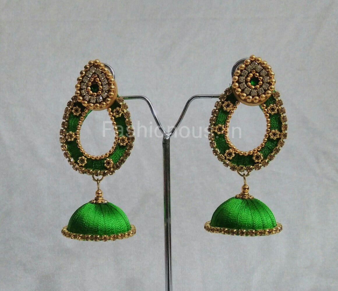 Green Oval Silk Thread Earrings