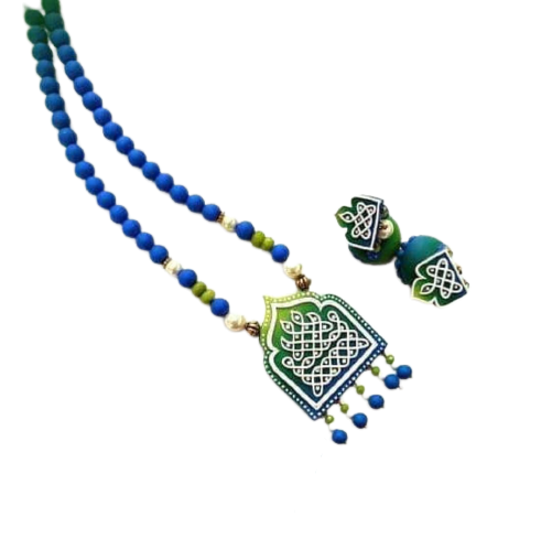 Green Rangoli Polymer Clay Jewellery Set