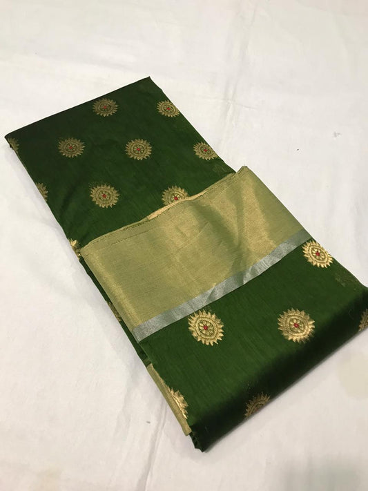 Green Silk and Cotton Chanderi Saree
