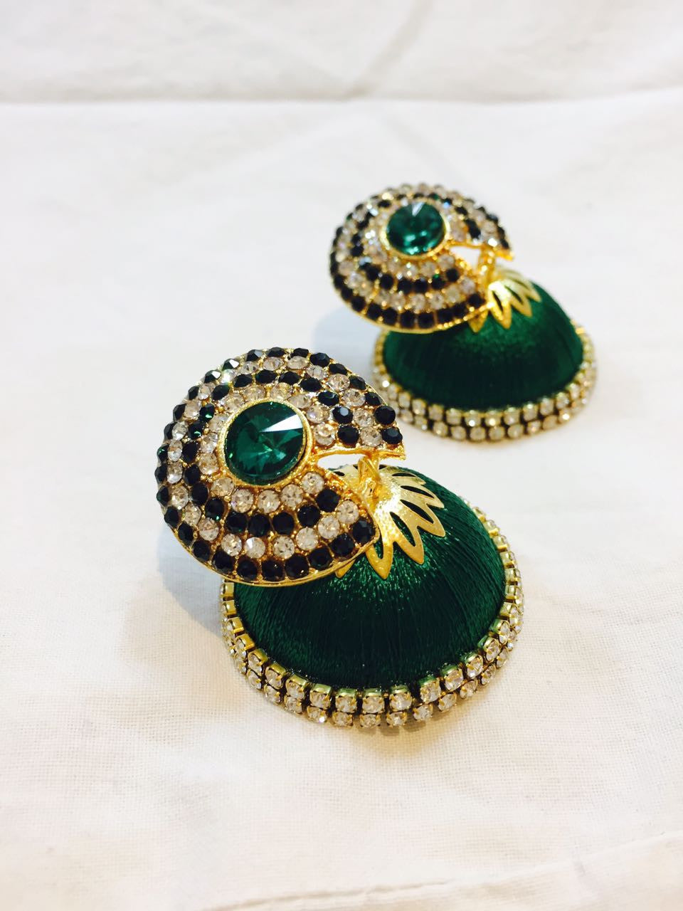 Green Stone Silk Thread Earrings