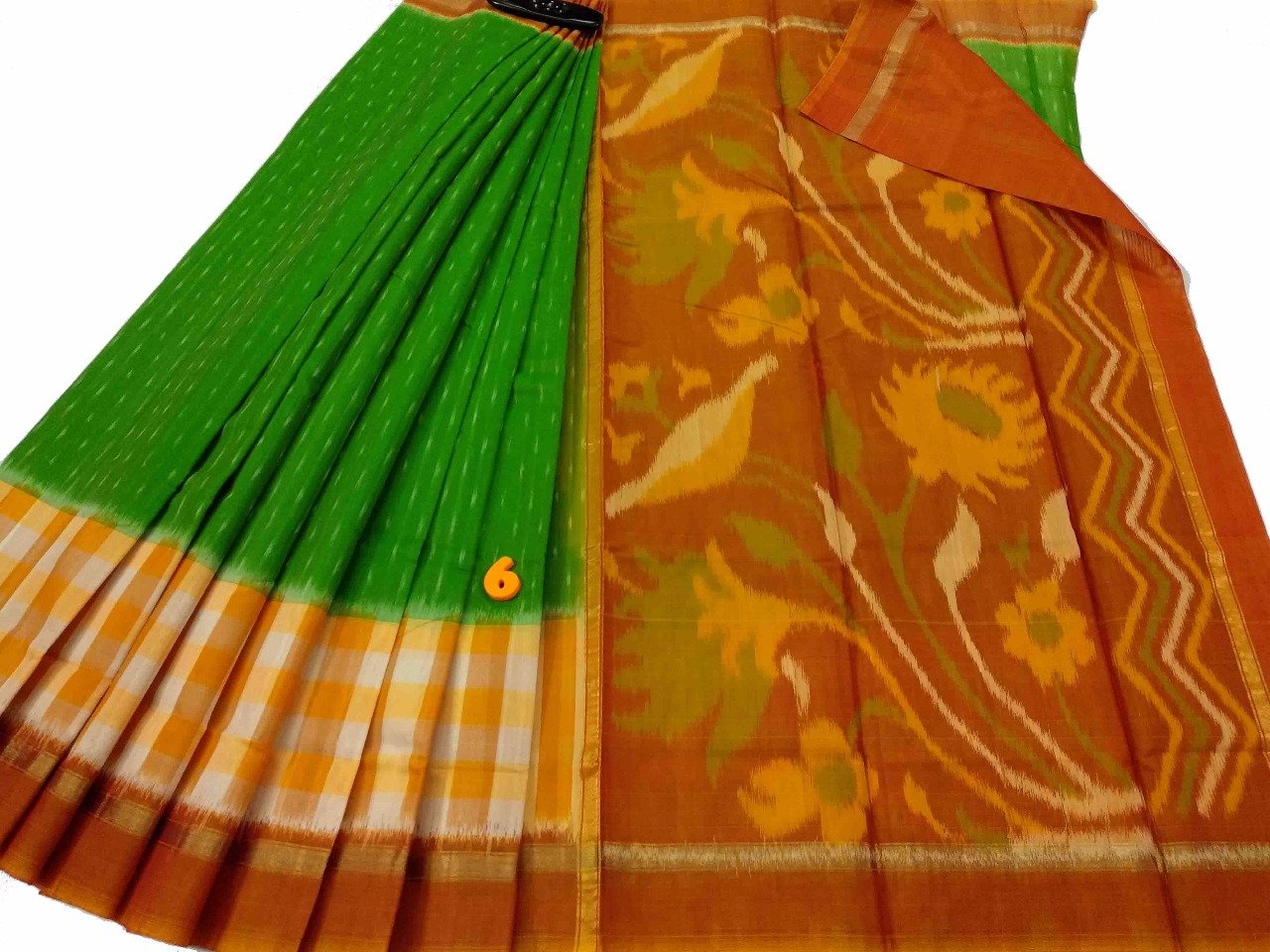 Green and Brown Ikkat Silk Cotton Saree-SRE-773