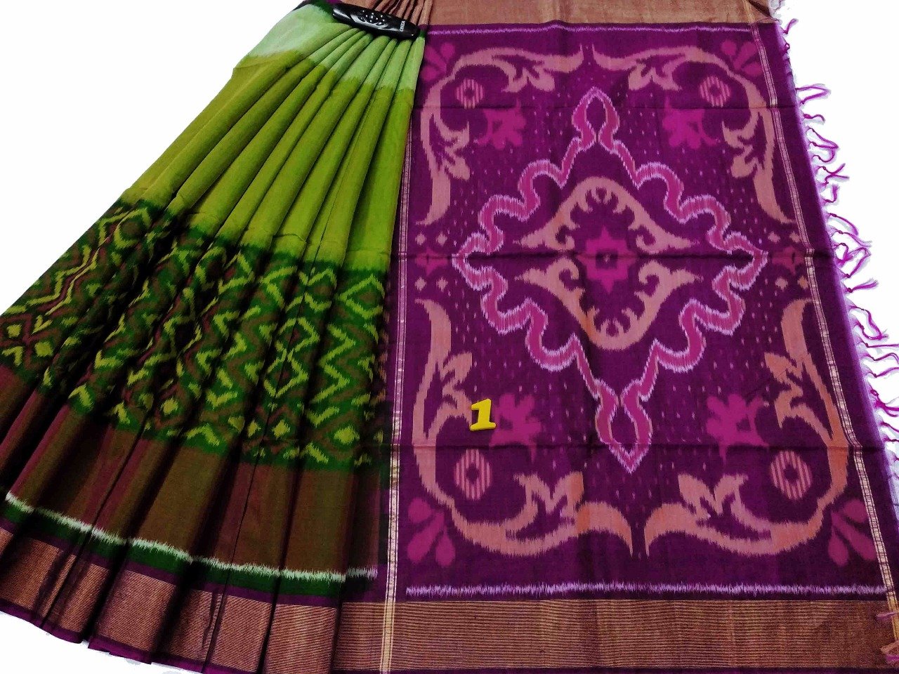 Green and Purple Ikkat Silk Cotton Saree-SRE-779