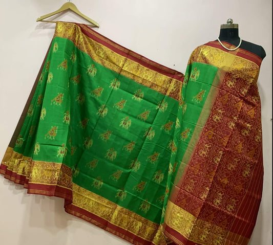Green and Red Pure SIlk Patola Saree