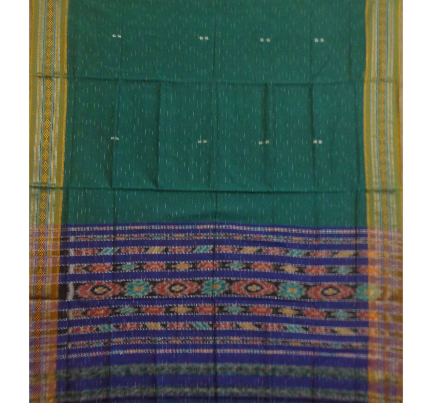 Green with Blue Pallu Handwoven Cotton Saree