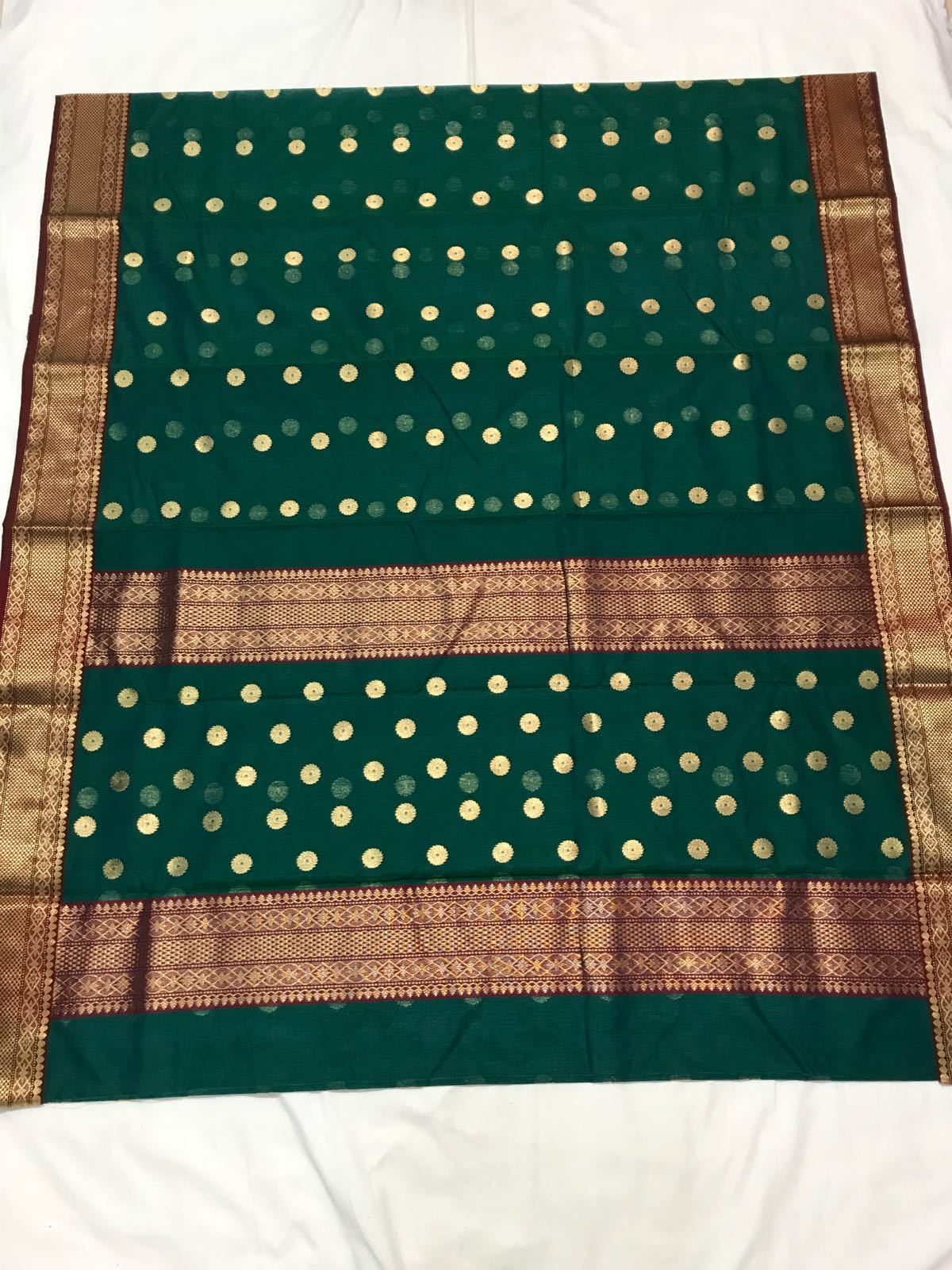 Green with Golden Dot Eknaliya Booties Chanderi Silk Saree-CHANSRE-009