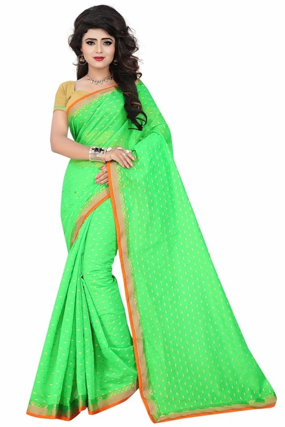 Green with Jacquard Butti Fancy Cotton Saree-SRE-403