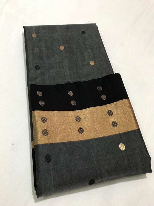 Grey with Golden Rose Zari Border Chanderi Silk Saree