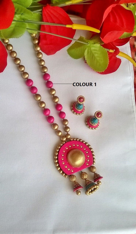 Half Circle Pink Terracotta Jewellery Set