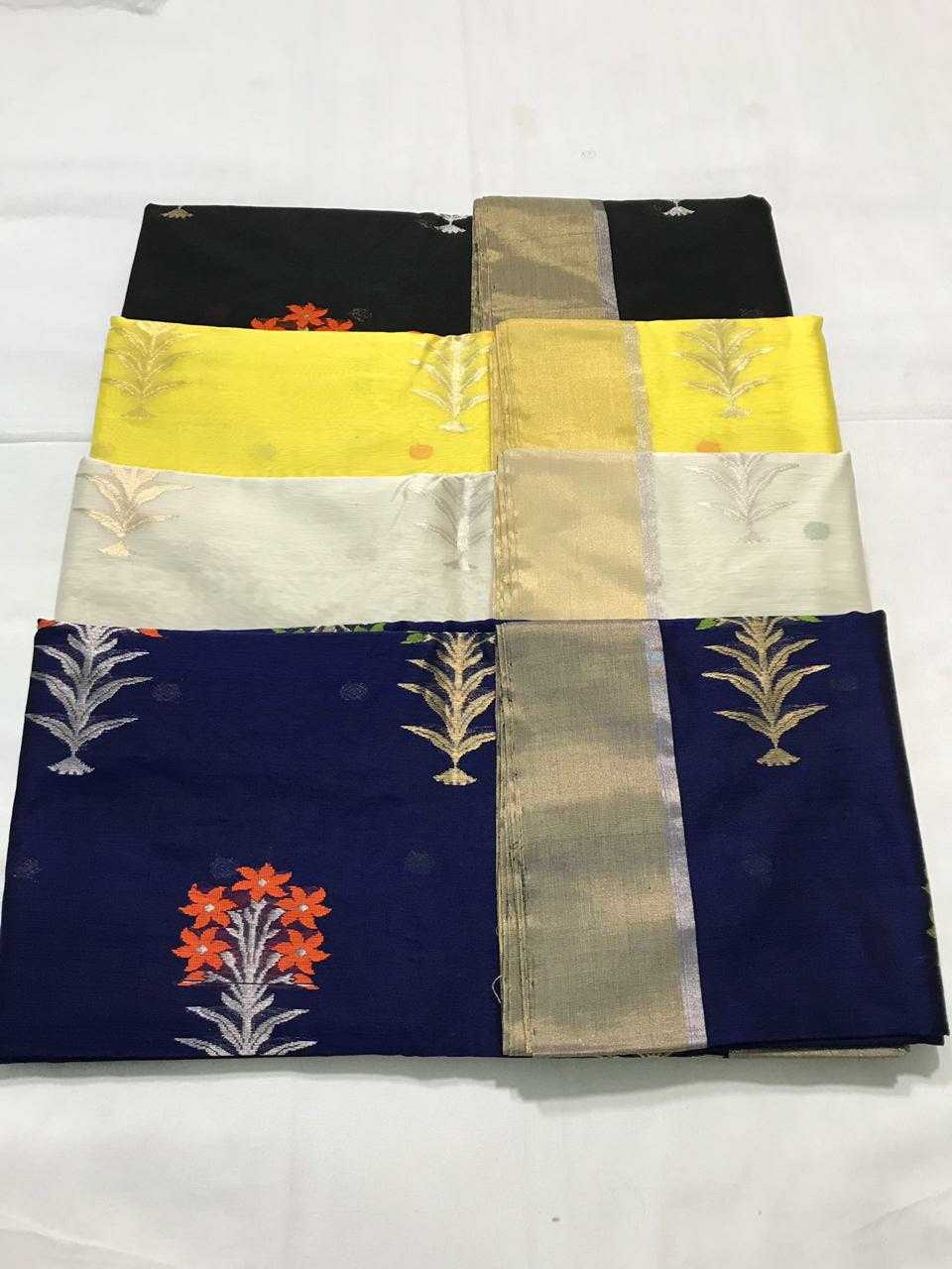 Cobalt Blue Chanderi Silk Saree With Gold Border- CSH004