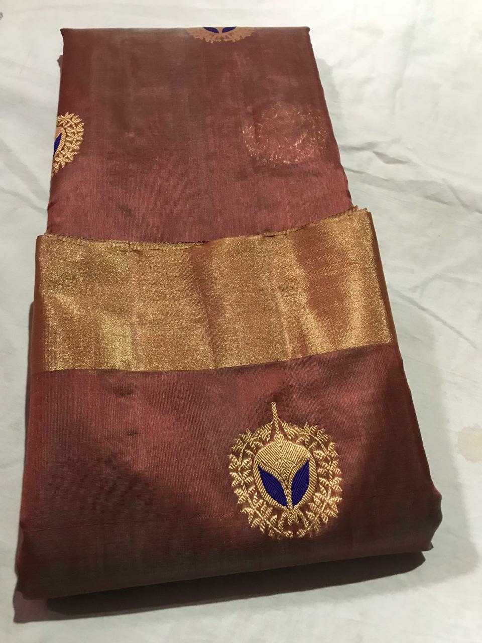 Cinnamon Brown Chanderi Silk Saree With Gold Border- CSH008