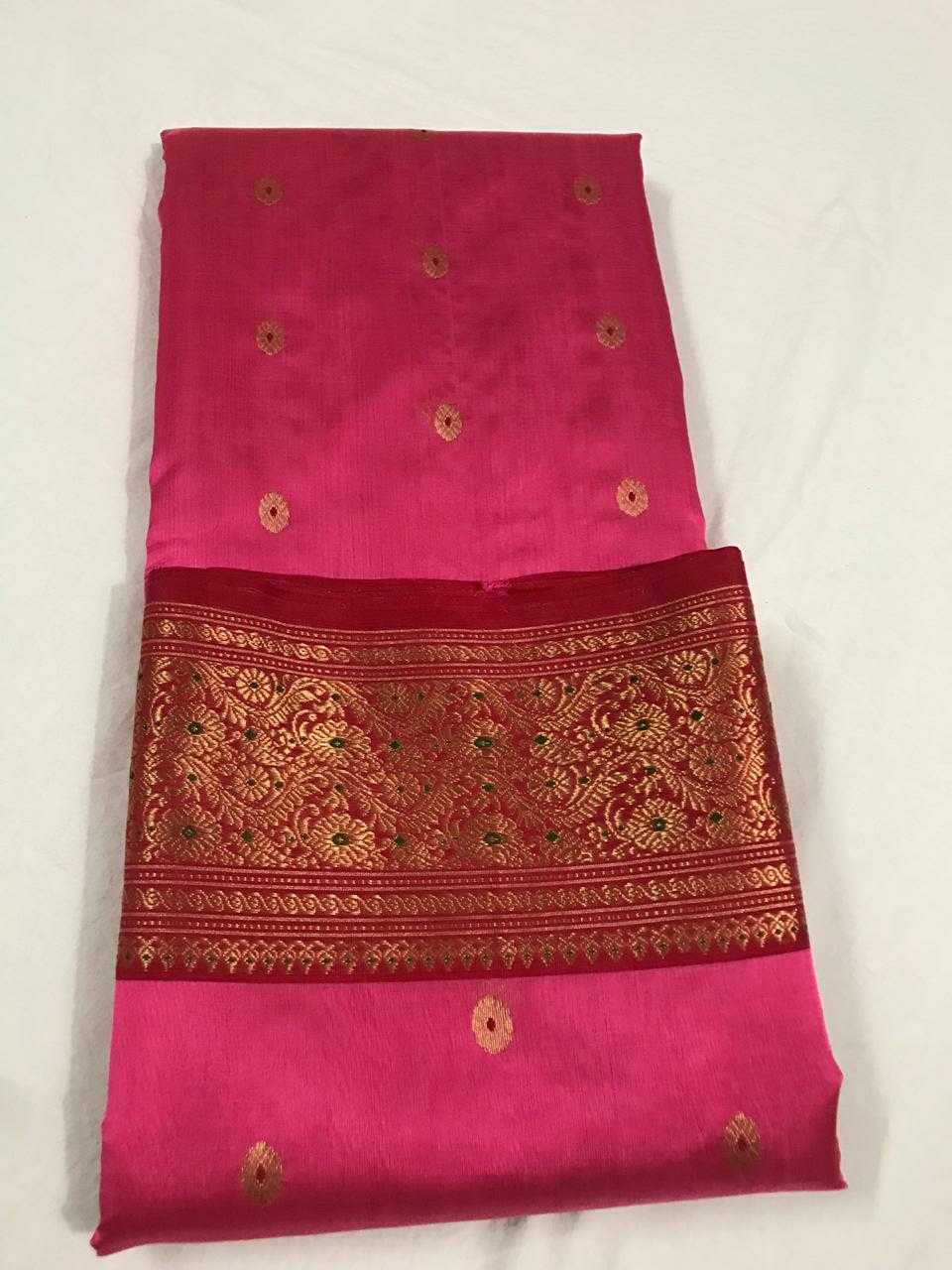 Steel Pink Chanderi Silk Saree With Golden-Red Border- CSH016