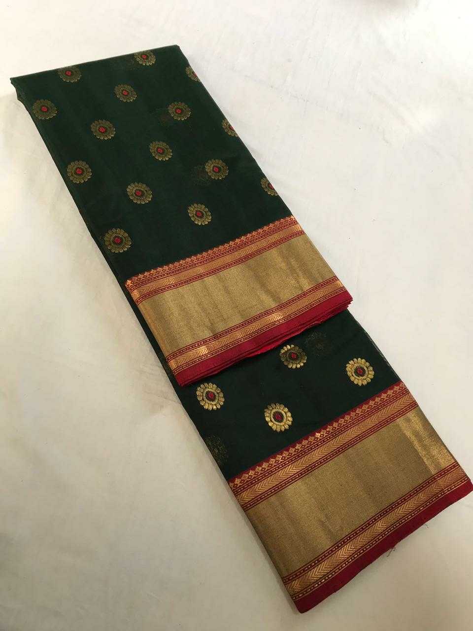 Sacramento Green Chanderi Silk Saree With Gold Border- CSH024