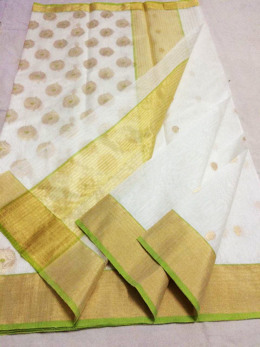 Ivory Chanderi Silk Saree with Trombone Border- CSH036