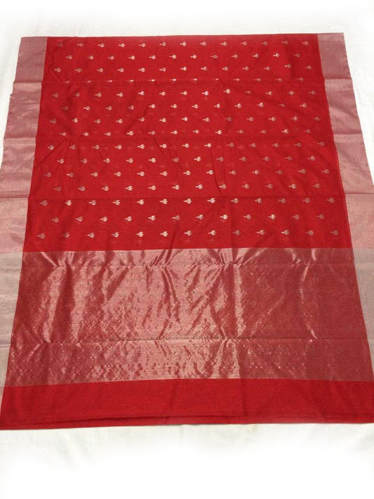 Crimson Chanderi Silk Saree With Gold Border- CSH034