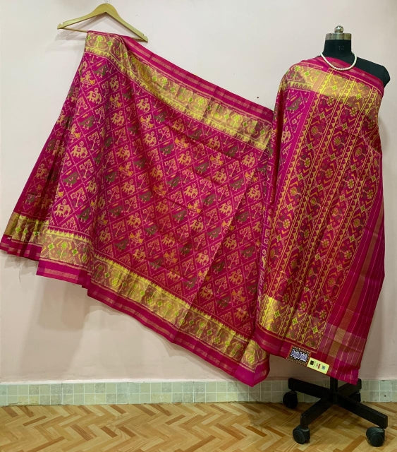 Dark Pink with Multiple Motif Patola Silk Saree-PPSRE-049