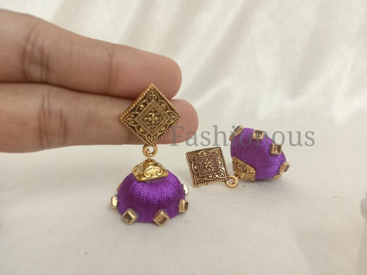 Purple silk thread earring