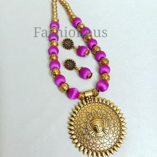 Gold and Pink Antique Oxidised Metal Pendant-GAM03