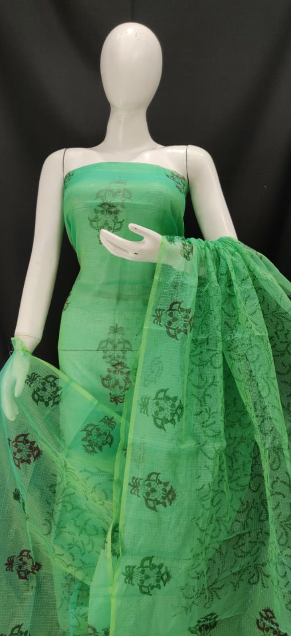 Emerald Green Printed Kota Dress material