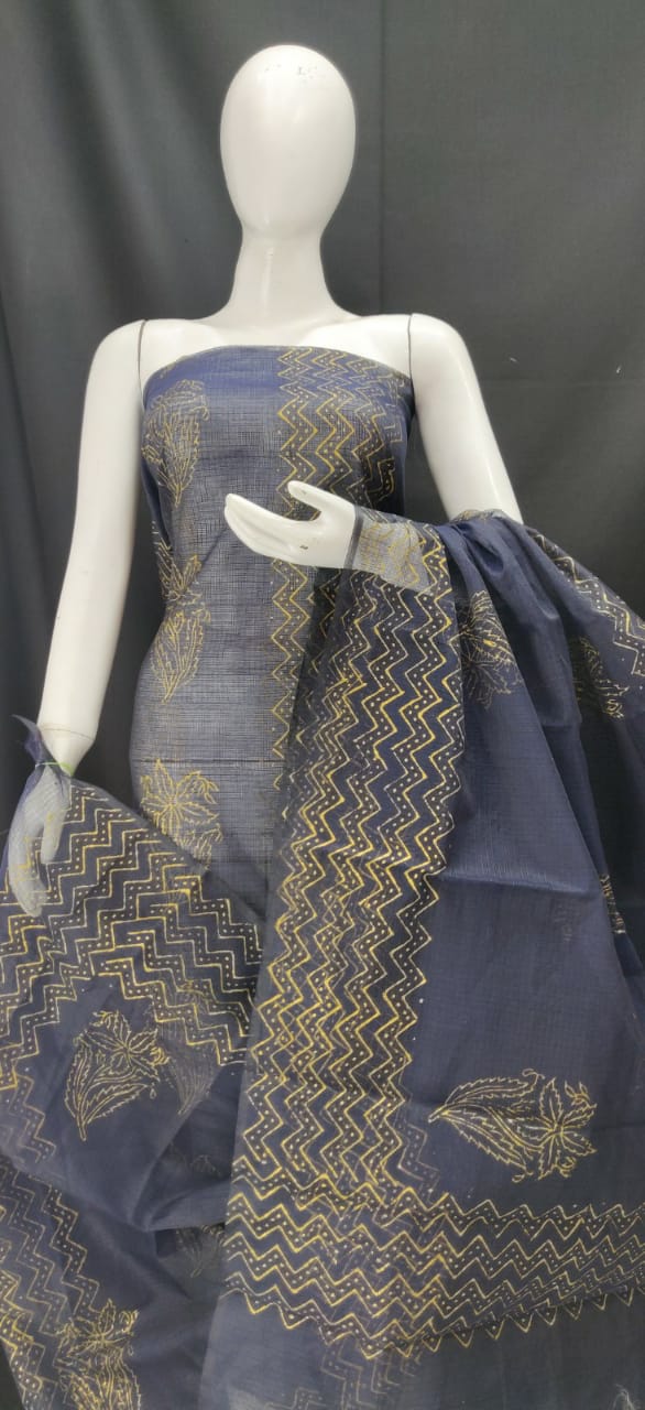 Gray Color Printed Kota Dress Material
